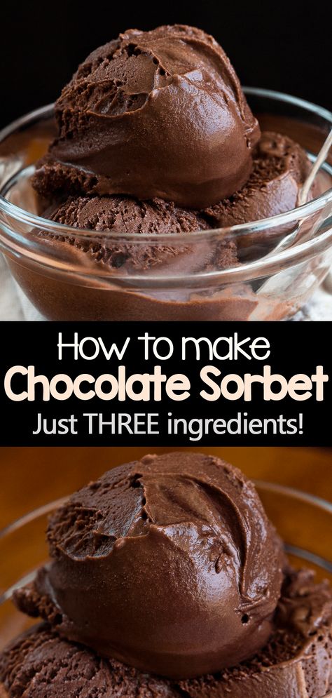 How To Make Chocolate Sorbet (Easy Chocolate Dessert) Cold Chocolate Desserts Easy, Cold Creamy Desserts, Dark Chocolate Sorbet, Simple And Delicious Desserts, Non Dairy Sorbet Recipe, Ice Dessert Recipes, Sherbert Ice Cream Recipes, Cold Healthy Desserts, Pure Food Recipes