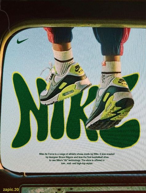 poster nike design Nike Retro Aesthetic, Nike Magazine Cover, Vintage Sport Poster, Poster Promotion Design Ideas, Old Nike Ads, Nike Design Graphic, Sneaker Advertising, Vintage Nike Ads, Vintage Nike Aesthetic