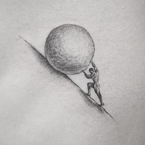 Sisyphus Sketch, Tattoo Ideas Philosophy, Sisyphus Tattoo Design, Sysiphus Tattoo Simple, Sysphisus Tattoo, One Must Imagine Sisyphus Happy Tattoo, Sysiphus Tattoo Design, Sysaphis Tattoo, Sisphyus Tattoo