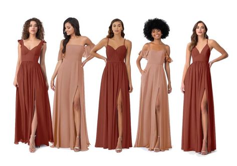 Terracotta And Champagne Bridesmaids, Champagne And Terracotta Wedding, Champagne Rose Bridesmaid Dresses, Pocahontas Wedding, Bridal Era, Beige Bridesmaids, Braidsmaid Dresses, Emerald Green Bridesmaid Dresses, Champagne Rose