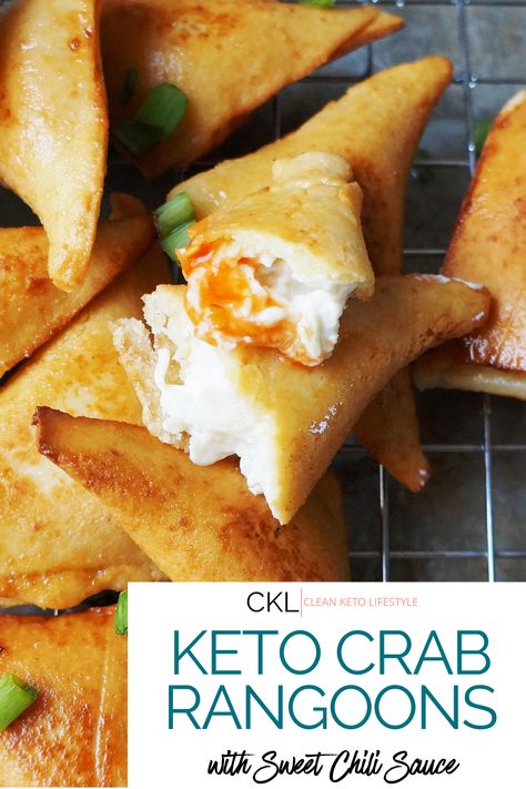 These Keto Crab Rangoons are perfect for game day, cocktail hours, or even your next dinner party! They are also are keto, low-carb, grain-free, and gluten-free! And they only take 20 minutes to make! Best Keto Recipes For Beginners, Tasty Keto Recipes, Keto Wonton Wrappers, Low Carb Chips Alternative, Keto Game Day Food, Keto Wonton, Keto Appetizers Parties, Keto Chinese Recipes, Keto Potstickers