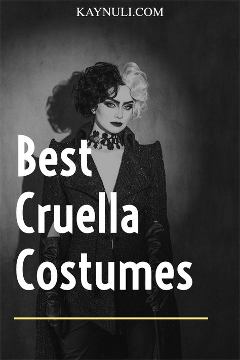 Cruella Outfits Movie, New Cruella Deville Costume, Cruella Deville Costume Diy Women, Cruella Makeup Emma Stone, Cruella Deville Emma Stone Outfits, Cruella Deville Costume Emma Stone, Cruella Movie Outfits, Easy Cruella Deville Costume, Cruella Deville Fashion