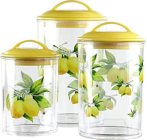 Kitchen Container, Lemon Kitchen Decor, Lemon Kitchen, Kitchen Canister Set, Acrylic Storage, Lemon Decor, Pantry Shelf, Storage Canisters, Yellow Kitchen