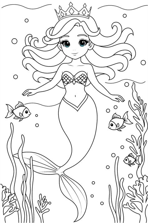 Coloring Pages Animals Mermaid Colouring In Pages, Draw A Mermaid Easy, Mermaids Coloring Pages, Inkleur Prente, Kawaii Mermaid, Palette Playground, Coloring Pictures For Kids, Cartoon Mermaid, Mermaid Coloring Book