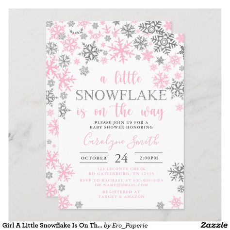 Girl A Little Snowflake Is On The Way Baby Shower Invitation Snowflake Is On The Way, Winter Onederland First Birthday, Unique Baby Shower Themes, Winter Baby Shower Invitations, Snowflake Baby Shower, Outside Baby Showers, Winter Onederland Birthday, Simple Baby Shower, Christmas Baby Shower