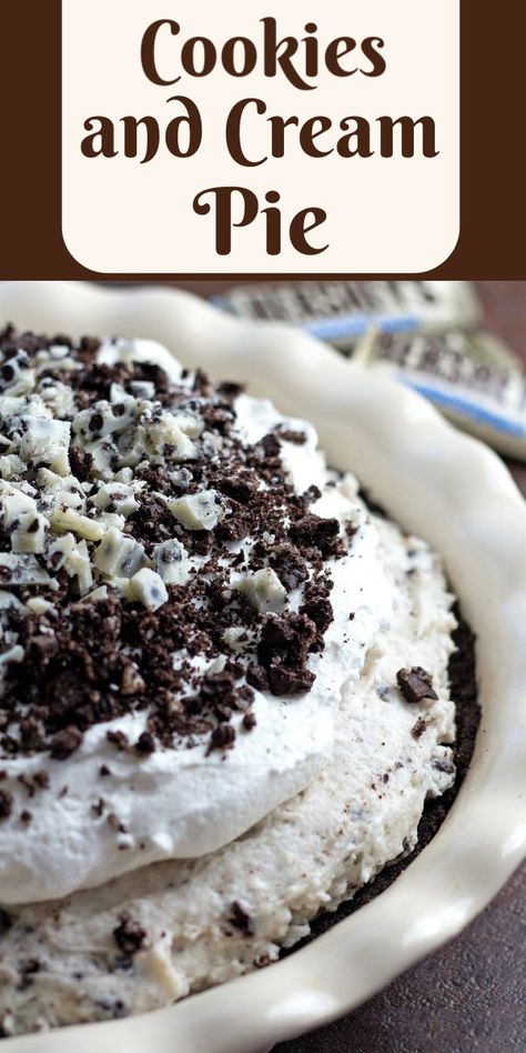 This easy Cookies and Cream Pie makes the perfect sweet ending for your meal #cookiesandcream #Oreos #pierecipes #cookiesandcreampie #southernrecipes #chocolate #whitechocolate #oreopie #desserts #dessertfoodrecipes Cookies N Cream Pie, Cookies And Cream Pie, Chocolate Milkshake Recipe, Crockpot Peach Cobbler, Tornado Cake, Fancy Deserts, Dessert Pies, Milkshake Recipe Chocolate, Oreo Desserts