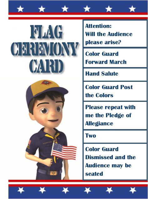 Wolf Flag Ceremony Announcer Card Cub Scout Flag Ceremony, Lion Scouts, Cub Scout Skits, Cub Scout Games, Flag Ceremony, Boy Scout Activities, Cub Scouts Wolf, Cub Scouts Bear, Tiger Scouts