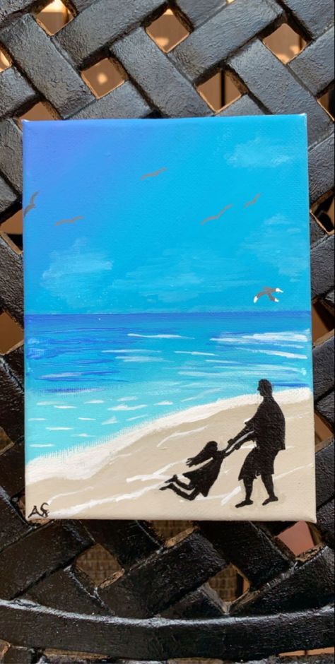 Paintings For Dad, Painting Silhouettes, Father's Day Drawing, Seascape Acrylic Painting, Cute Easy Paintings, Tissue Paper Art, Fall Canvas Painting, Fall Canvas, Art Elements