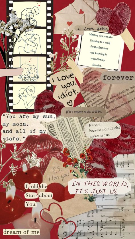 #vintage #moodboard #aesthetic #love #collage #red #romantic #pretty Red Scrapbook Aesthetic, Red Aesthetic Collage, Red Collage, Red Journal, Vintage Moodboard, Scrapbook Themes, Vintage Scrapbook Paper, Lovecore Aesthetic, Wallpaper Themes