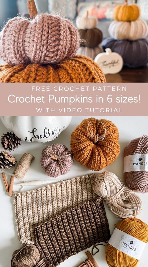 Crochet Stuffed Pumpkin Free Pattern, Crochet Pumpkin Free Pattern, Crochet Fall Decor, Pumpkin Crochet, Crochet Pumpkins, Fall Crochet Patterns, Fall Crochet, Harvest Pumpkin, Halloween Crochet Patterns