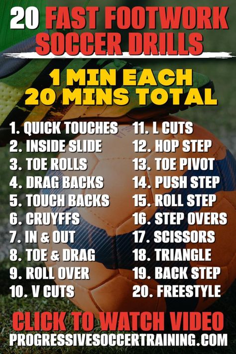 Try these 20 fast footwork soccer drills! https://bit.ly/3WaDRiA Practicing these drills will help you become a better dribbler, beat more defenders, and make game-winning plays when it matters most - https://bit.ly/3WaDRiA Defender Drills Soccer, Soccer Training Drills For Kids, U13 Soccer Drills, Soccer Skills For Kids, Soccer Drills For Beginners, Kid Workouts, Soccer Footwork, U8 Soccer Drills, Soccer Player Workout