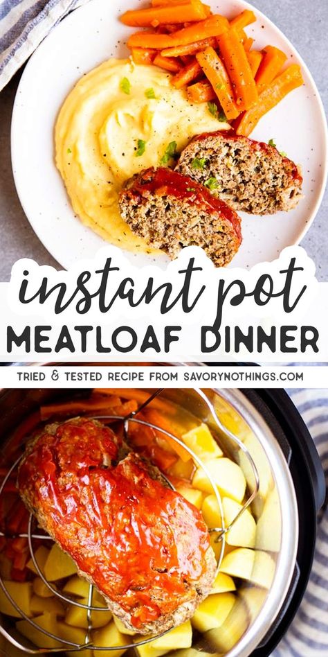 Insta Pot Meatloaf And Potatoes, Dinner Recipes For Family Pressure Cooker, Meatloaf And Potatoes Instant Pot, Full Instant Pot Meals, Pressure Cooker Fall Recipes, Insta Pot Meatloaf Recipes, Instant Pot Dinner For 2, Instant Pot Full Meals, Week Night Instant Pot Dinners