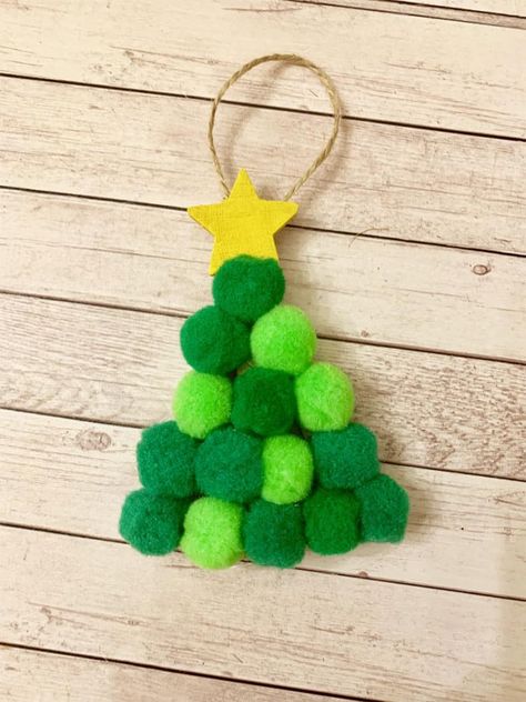 Pom Pom Christmas Tree Ornament - Easy Christmas Crafts for Kids Pom Pom Christmas Tree, Christmas Pom Pom Crafts, Easy Christmas Crafts For Kids, Pom Pom Christmas, Christmas Pom Pom, Easy Christmas Ornaments, Preschool Christmas Crafts, Christmas Crafts For Kids To Make, Kids Christmas Ornaments