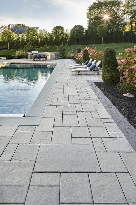 Inground Pool Landscaping, Slate Patio, Pool Pavers, Dream Backyard Pool, Outdoor Pool Area, Pools Backyard Inground, Swimming Pool Landscaping, Pool Remodel, Pool Landscape Design