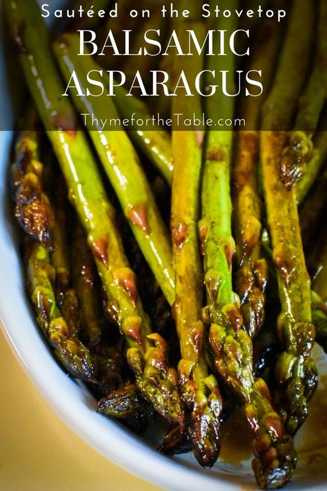 Healthy Balsamic Asparagus is a quick pan seared side dish that has a sweet balsamic glaze. Eat it as a dinner side, serve with pasta or on a salad! Asparagus recipes are so fast and easy and this one is too. It is done in about 5 minutes and the flavor is divine! Stirfry Asparagus Recipes, Asparagus With Balsamic Vinegar, Balsamic Vinegar Asparagus, Pan Seared Asparagus With Garlic And Soy Sauce, Glazed Asparagus Recipes, Asparagus Recipes Balsamic Vinegar, Best Asparagus Recipe Sauteed, Pan Cooked Asparagus, French Asparagus Recipes