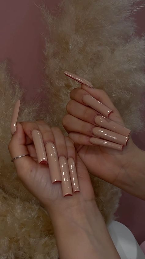 Long Nude Nails With Design, Nude Red Bottom Nails, Red Bottoms Nails, Nails Red Bottoms, Red Bottom Acrylic Nails, Nude Nail Inspo, Long Nude Nails, Red Bottom Nails, Colourful Acrylic Nails