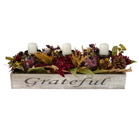 Rustic Wooden Box Centerpiece, Brown Candle Holders, Brown Candle, Wooden Box Centerpiece, Box Centerpiece, Thanksgiving Candles, Brown Candles, Leaf Candle Holder, Rustic Wooden Box