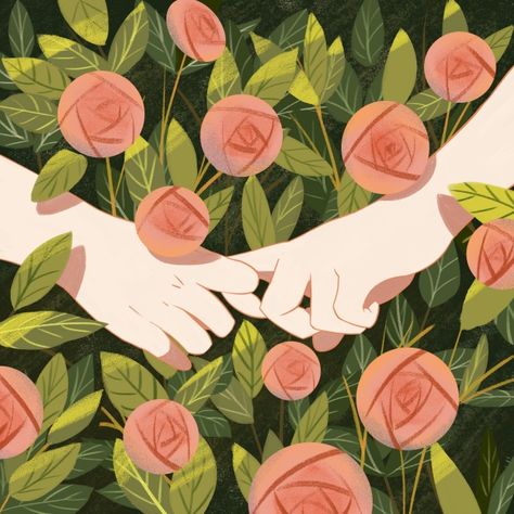 Couple holding hands rose happy illustration image Illustration Rose, 동화 삽화, Easy Drawing Steps, Couple Holding Hands, Rose Illustration, Couple Painting, Junk Mail, Couple Illustration, Love Illustration