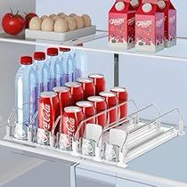 Soda Organization, Fridge Inside, Drink Organizer, Soda Dispenser, Clear Plate, Clear Plates, Soda Water, Pop Cans, Can Organizer