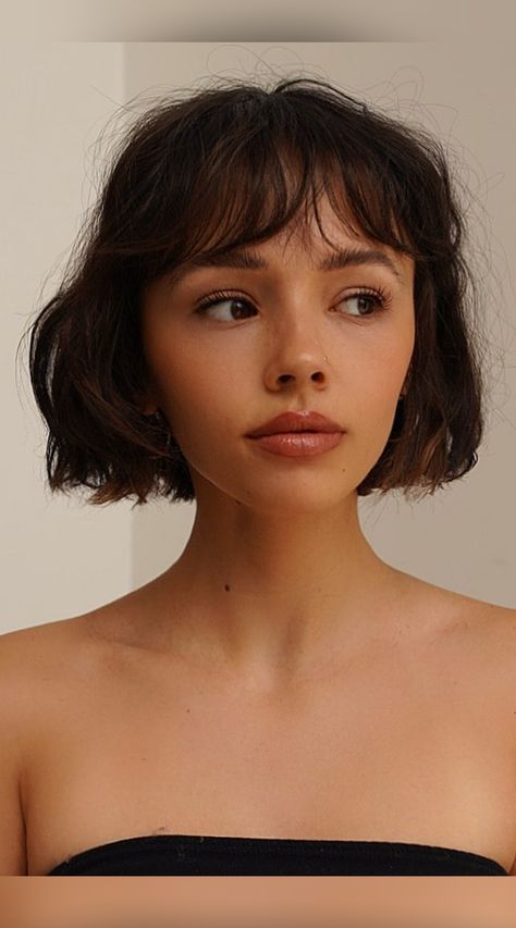 Before your next salon visit, browse our photo gallery to see the various ways curtain bangs are worn on short, medium, and long hair! (Photo credit IG @bescene) Bangs Haircuts Short, Short Haircuts With Bangs For Thick Hair, Short Hairstyle Fringe, Short Hair Reference Photo, Curtain Bangs Chin Length Hair, Fringe Haircut Short Hair, Short Messy Bangs, Cute Short Hair Bangs, Really Short Curtain Bangs