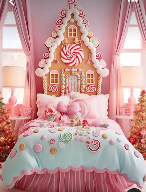 Candy House Christmas Decorations, Candy Land Room Decor, Gingerbread Candy Christmas Decor, Candy Room Ideas, Kids Bedroom Christmas Decor, Candyland Bedroom, Candy Themed Room, Sugarplum Fairy Christmas, Candy Land House