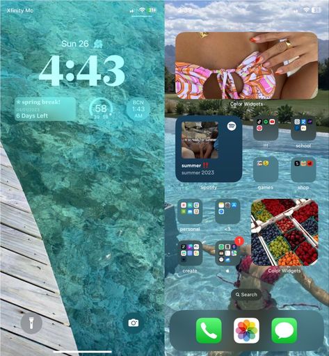 Ios Summer Aesthetic, Summer Ios Layout, Homescreen Ideas Summer, Home Screen Summer, Summer Ios Homescreen, Summer Phone Layout, Homescreen Ios 16, Homescreen Organization Iphone, Summer Ios