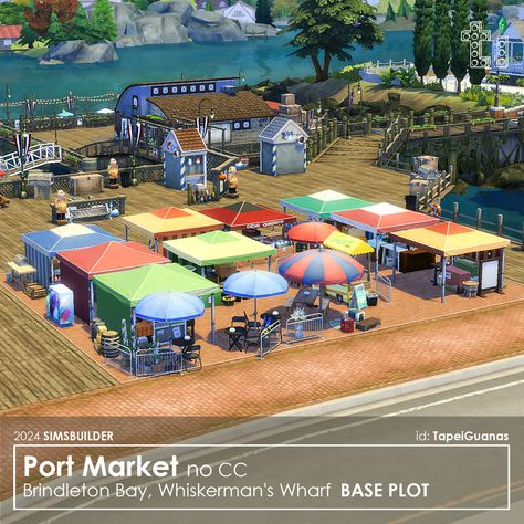 Port Market, base plot. Brindleton Bay, Whiskerman's Wharf. Plot size: 20x15. No CC. Download link in biо. 🍒My ID in the game: TapeiGuanas #thesims4 #ts4interiors #ts4build #sims4 #sims4interior #sims4build Sims 4 Market Cc, Sims 4 Brindleton Bay, Brindleton Bay, Save File, Sims 4 Build, The Sims4, Sims 4, The Game, Marketing