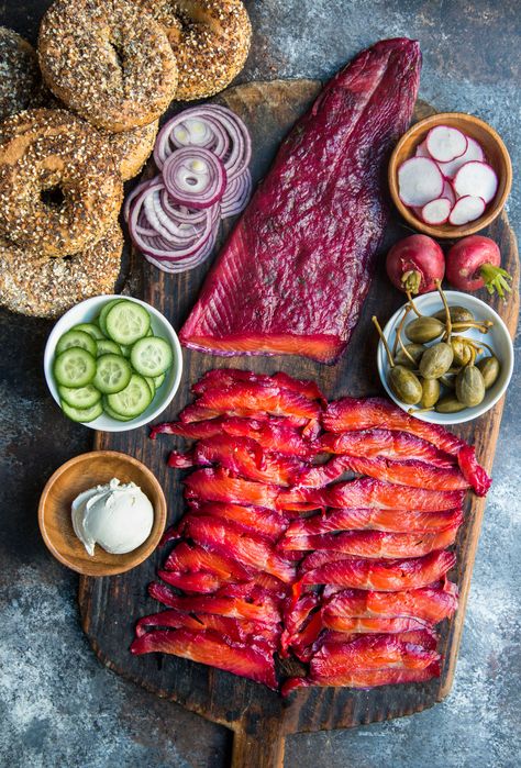 Beet-Cured Gravlax - WILD GREENS & SARDINES Cured Fish, Viking Recipes, Gravlax Recipe, Salmon Lox, Idee Pasto, Fish Plate, Cured Meats, Idee Pasto Sano, Fish Dishes