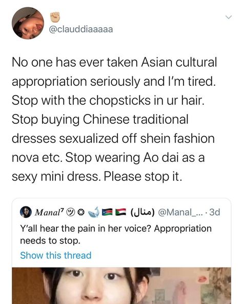 Rach • Olive on Instagram: “So after my post on cultural appropriation yesterday I realized how little people understand the severity of cultural appropriation. It’s…” Woke Culture Funny, Culture Appropriation, Cultural Stereotypes, Cultural Appropriation Spirituality, Native American Cultural Appropriation, Female Rage, Chinese Traditional Dress, Cultural Appropriation, Oversimplified History Memes