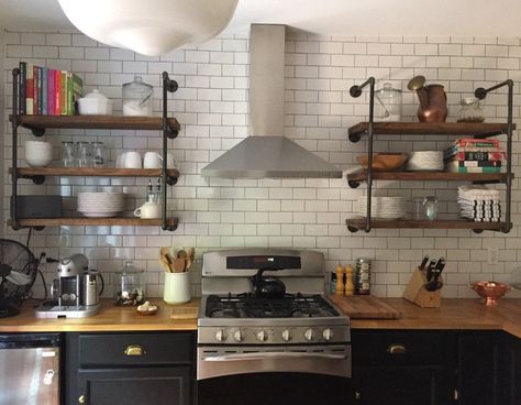 Floating Wall Unit, Kitchen Open Shelves, Industrial Floating Shelves, Modern Cupboard, Floating Shelves Kitchen, Floating Shelves Bathroom, Rustic Floating Shelves, Open Kitchen Shelves, Kitchen Farmhouse