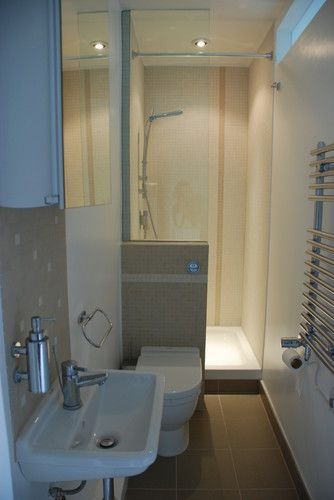 Narrow Ensuite, Compact Ensuite, Small Shower Room, Ensuite Shower Room, Bilik Air, Narrow Bathroom, Best Bathroom Designs, Skiathos, Tiny Bathrooms