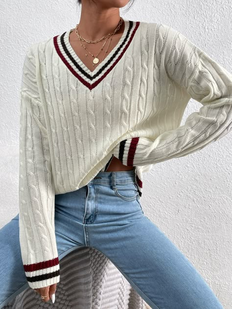 Cable Knit Sweater Outfit, Cable Knit Sweater Womens, Preppy Sweater, Estilo Preppy, Cable Knit Jumper, Casual Pullover, Winter Fashion Outfits, Knit Jumper, Jumpers For Women