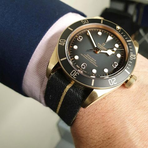 Tudor 2019 Black Bay Bronze on a single stripe NATO strap. Tudor Bronze, Tudor Black Bay Bronze, Tudor 1926, Tudor Black Bay 58, Sinn Watch, Tudor Heritage Black Bay, Tudor Submariner, Tudor Pelagos, Timepiece Design