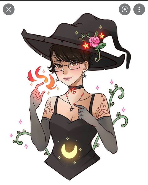 Larienne Art, Dark Witch Drawing, Witch Hairstyles Short, Witch Hairstyles, Witch Girl Art, Witch Drawing, Anime Witch, Witch Girl, Witch Design