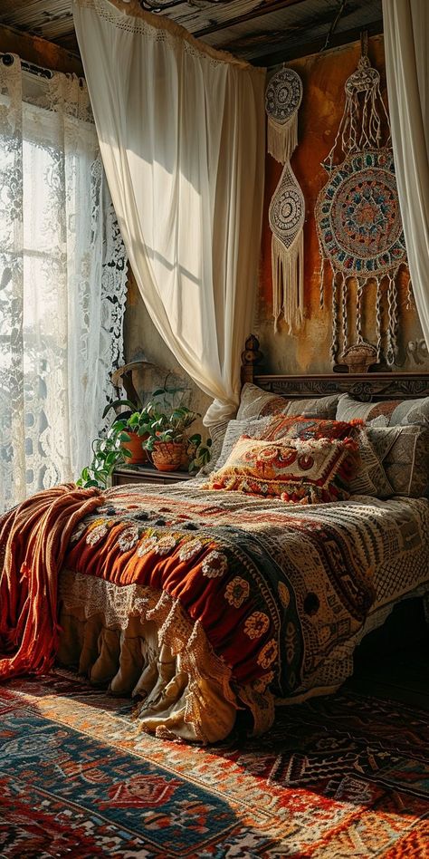 Magic Ideas, Boho Bedrooms, Zimmer Diy, Chic Apartment, Boho Bedroom Ideas Hippie, Boho Bedroom Design, Boho Style Bedroom, Bedrooms Ideas, Bohemian Vibes