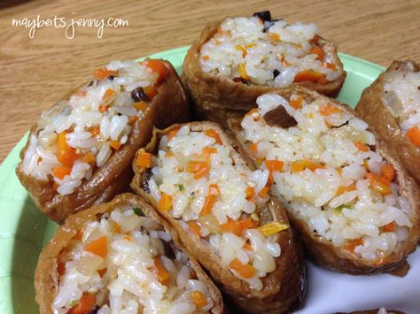 yubu chobap Cone Sushi Recipe, Inari Sushi Recipe, Inari Recipe, Dosirak Ideas, Cone Sushi, Tofu Pockets, Ono Kine Recipes, Inari Sushi, Sushi Ingredients