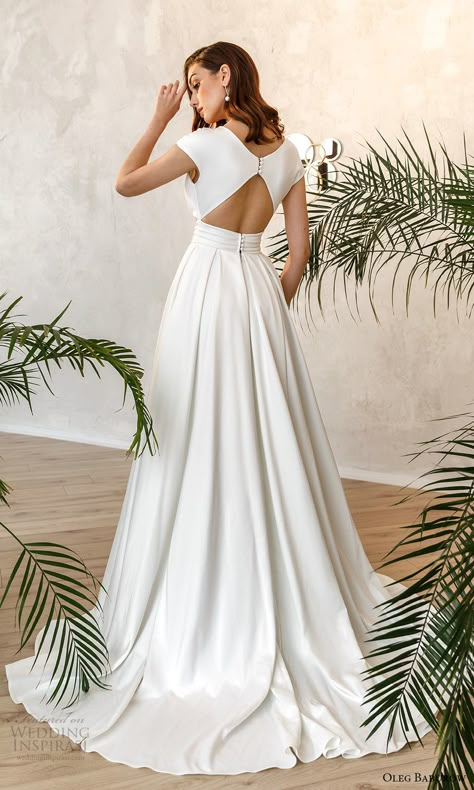 Wedding Dress With Keyhole Back, Wedding Dresses That Cover Back, Aline Wedding Dress With Sleeves Simple, Tshirt Style Wedding Dress, Clean Wedding Dress With Sleeves, Wedding Dresses Keyhole Back, Cap Sleeve Wedding Dress A Line, Minimalist A Line Wedding Dress, Wedding Dresses With Slits