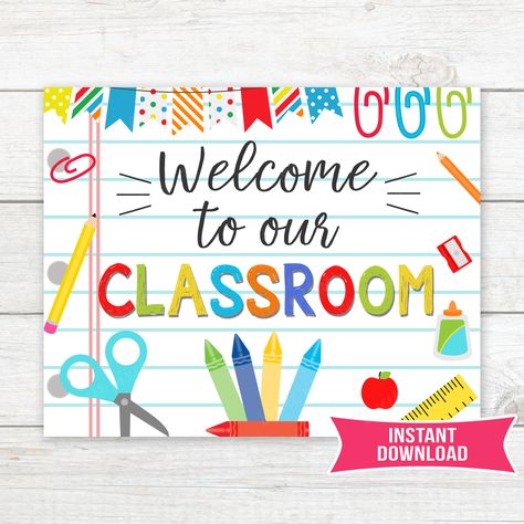 Welcome to Our Classroom Sign First Day of School Sign Classroom Decor White Print Welcome to Our Classroom Printable sign INSTANT DOWNLOAD by SweetPixelPrints on Etsy First Day Of 5th Grade Sign, Classroom Signs Printable, 1st Day Of School Sign, Scrapbook School, First Day Of School Sign, Classroom Signs, Kindergarten First Day, 1st Day Of School, School Signs