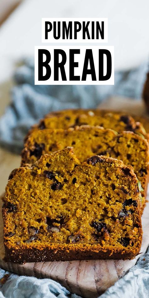 This amazing Pumpkin bread recipe is incredibly easy to make and is loaded with chocolate chips and walnuts making it light, fluffy, and delicious! Simple Pumpkin Bread, Pumpkin Bread With Chocolate Chips, Bread With Chocolate Chips, Bread With Chocolate, Dessert Breads, Billy Parisi, Scone Recipes, Ricotta Gnocchi, Homemade Bread Easy