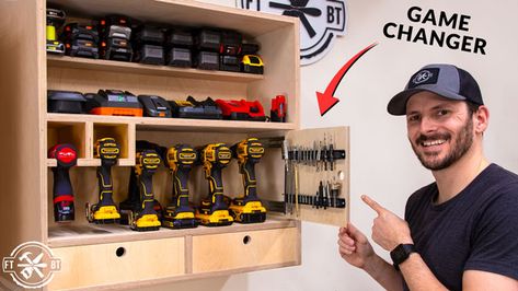 Garage Drill Storage, Charging Station Ideas Garage, Charging Station For Power Tools, Diy Drill Charging Station, Diy Power Tool Charging Station, Garage Charging Station Diy, Power Tool Battery Charging Station, Diy Power Tool Storage, Tool Charging Station Diy