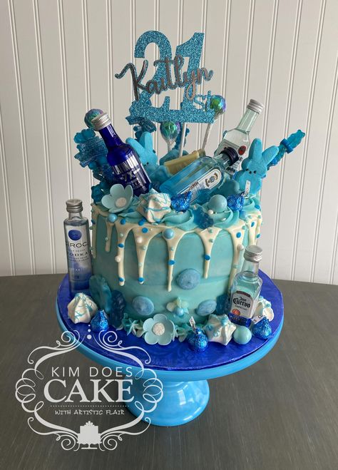 21st birthday cake in blue theme. Booze, candy and cookies. Contact Kim Gifford at Kim Does Cake (614) 207-3628 or kimdoescakes@gmail.com. I also have a Facebook page- Kim Does Cakes. https://www.facebook.com/kimdoescakes. A central Ohio baker specializing in artistic cakes. Blue And White 21st Birthday Cake, Blue Themed 21st Birthday, Pink And Blue 21st Birthday, 21st Birthday Ideas Blue Theme, 21st Birthday Blue Theme, Blue 21st Birthday Cake, Blue 21st Birthday Ideas, Blue 18th Birthday Cake, 18th Birthday Cake Blue