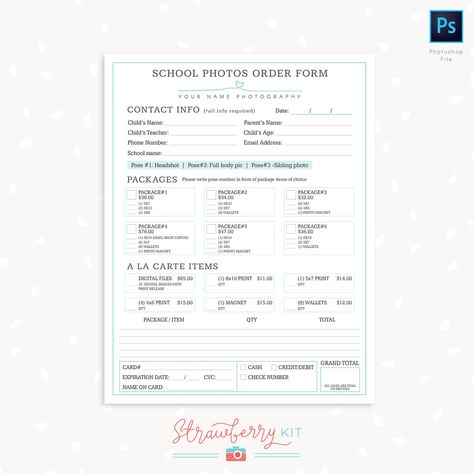 School Photography Order Form Template Photoshop Photography Order Form, Photography Forms, Form Photography, Tshirt Printing Business, Order Form Template Free, School Photographer, Powerpoint Charts, Order Form Template, Photography Packages