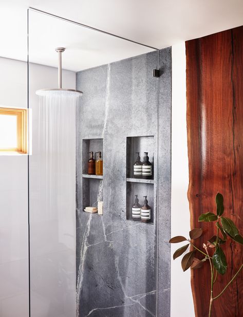 Soapstone Shower Walls, Moody Rooms, Master Bath And Closet, Interior Design Portfolios, Emerald Bay, Spa Bathroom, Shower Wall Panels, Primary Bath, Diy House Renovations