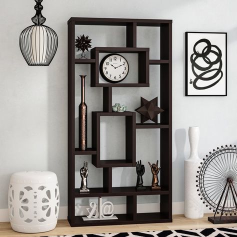 Brayden Studio Vaccaro Geometric Bookcase & Reviews | Wayfair Geometric Bookcase, Colored Dining Chairs, Bookcase Wood, Cube Unit, Geometric Inspiration, Etagere Bookcase, Interior Trend, Wood Shelves, Showcase Design