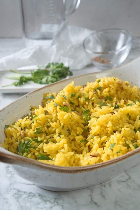 Mediterranean Rice | The Best Yellow Rice Recipe Mediterranean Yellow Rice, Mediterranean Rice Recipe, Instant Pot Sushi Rice, Yellow Rice Recipe, Mediterranean Rice, Best Rice Recipe, Greek Rice, Yellow Rice Recipes, Best Dinner