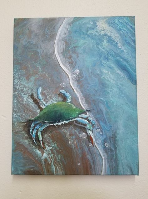 Crab Painting Acrylics Easy, Abstract Crab Painting, Crab Painting Acrylics, Crab Painting, Beachy Art, Sketchbook Challenge, Crab Art, Oyster Shell Crafts, Sea Life Art