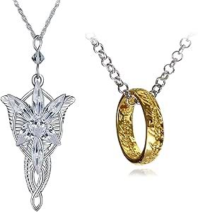 HJYZY 2 pcs Elven Leaf Aragorn Arwen Evenstar Pendant Necklace Gold Tone The Ring Pendant Necklace Aragorn And Arwen, Ring Pendant Necklace, Gold Pendant Necklace, Watch Necklace, Jewelry Shop, Jewelry Watches, Fashion Branding, Gold Tones, Pendant Necklace