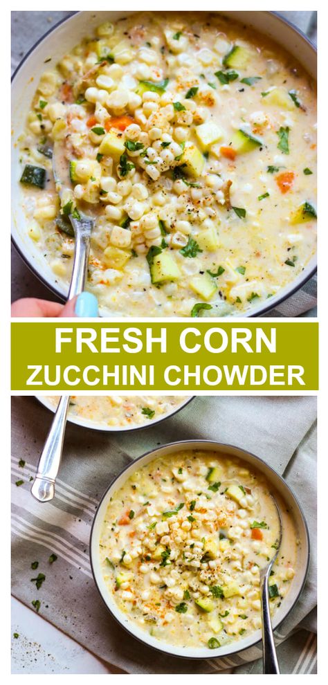 Zucchini Chowder, Summer Corn Chowder, Summer Corn Salad, Summer Corn, Lake Food Ideas Summer, Boat Food, Lake Food Ideas, Food Ideas Summer, Diy Shower