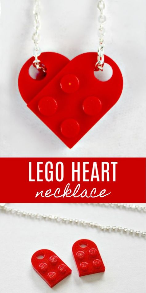 How to Make a Lego Heart Necklace - Tonya Staab Lego Heart Necklace, Heart Necklace Diy, Lego Necklace, Lego Heart, Lego Jewelry, Accessoires Barbie, Diy Lego, Lego Diy, Lego Lovers