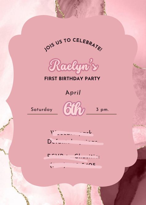 Pink First Birthday, Invitation Ideas, Birthday Party Invitations, First Birthday, Birthday Invitations, First Birthdays, Party Invitations, 1st Birthday, Birthday Party